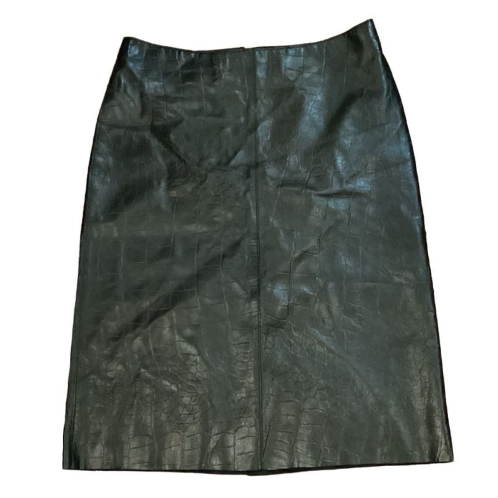 NWT Bebe Black Croc Disco Pencil Skirt Leather Skirt Lined Sz 6